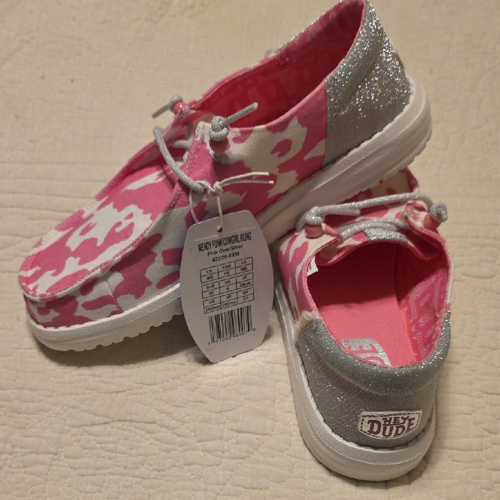 Hey Dude Pink and Silver Women's Sneakers